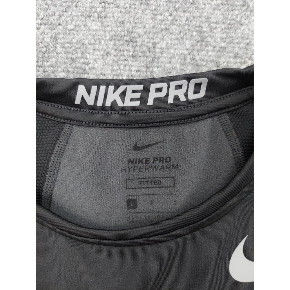 Nike Pro Hyperwarm Shirt Mens Large Fitted Black Long Sleeve Gym Sports Swoosh - Picture 3 of 11